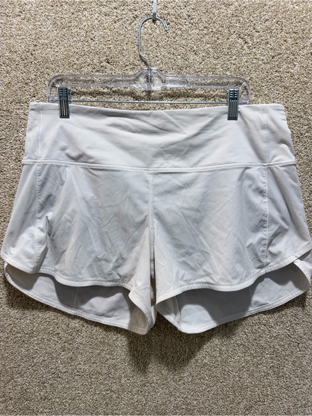 Lululemon shorts size 12 white back pocket lined gym workout running hike FLAWS